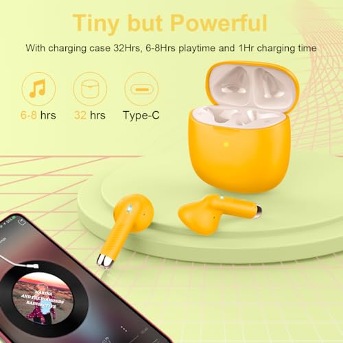 Wireless Earbuds, Bluetooth 5.4 Headphones in Ear with Noise Cancelling Mic - color: butter yellow