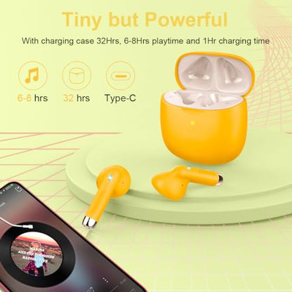 Wireless Earbuds, Bluetooth 5.4 Headphones in Ear with Noise Cancelling Mic - color: butter yellow