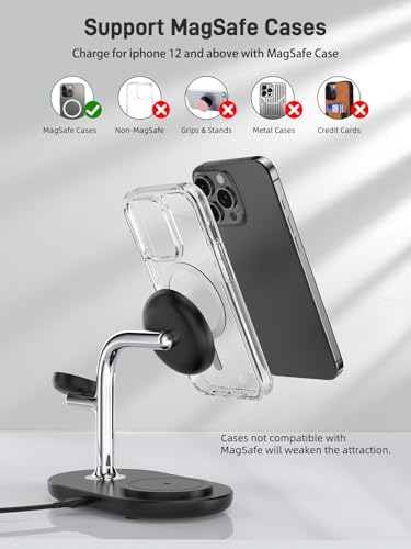 Dual Wireless Charging Station for Mag-Safe Charger 3 in 1 for iPhone 17/16/15/14/13 Series, Airpods Pro 2, iWatch Series 10/9/8/7, Magnetic Wireless Charger for Multiple Devices Apple