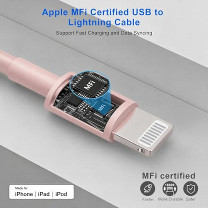 iPhone Charger,[MFi Certified] 2Pack 6FT Lightning Cable Data Sync Charging Cords with 2Pack USB Wall Charger Travel Plug Adapter Compatible with iPhone 14/13/12/11/Mini/XS/Max/XR/X/8/7/SE - color: Pink