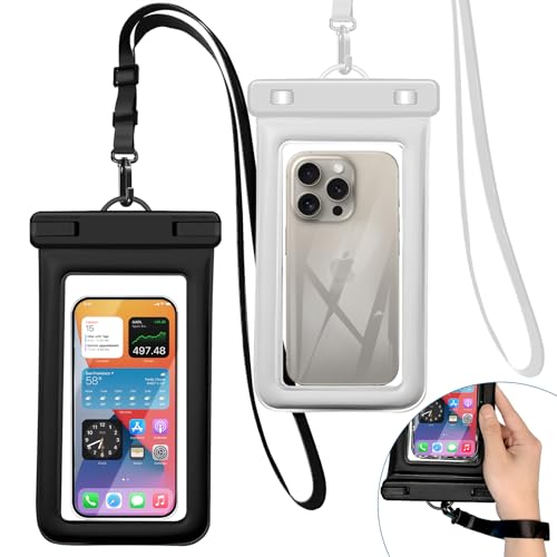 IPX8 Floating Waterproof Phone Pouch 2-Pack,7.2 Inch Waterproof Dry Bag16/15/14 Pro Max Galaxy S24/S23 Adjustable Lanyard + Wrist Strap Beach Swimming Travel Essentials Black White - color: black+white