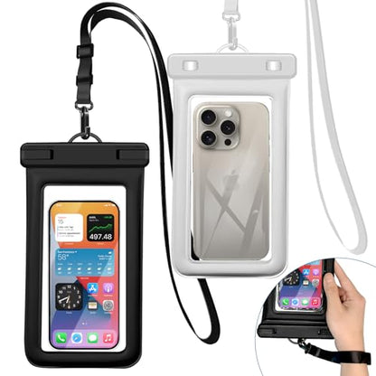 IPX8 Floating Waterproof Phone Pouch 2-Pack,7.2 Inch Waterproof Dry Bag16/15/14 Pro Max Galaxy S24/S23 Adjustable Lanyard + Wrist Strap Beach Swimming Travel Essentials Black White - color: black+white