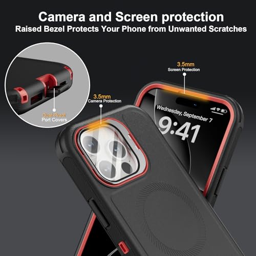 Follaroma for iPhone 16 Pro Case,Magnetic,Heavy Duty Case,6.3'',Black-red - color: Black-red, size: iPhone 16 Pro 6.3''