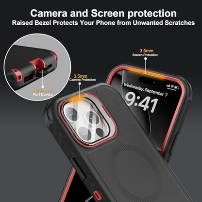 Follaroma for iPhone 16 Pro Case,Magnetic,Heavy Duty Case,6.3'',Black-red - color: Black-red, size: iPhone 16 Pro 6.3''