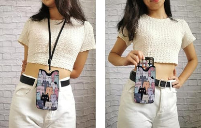Tainada Neck Sleeve Phone Pouch w/Belt Loop Holster (Doodle Cats Style 2) - color: Doodle Cats Style 2