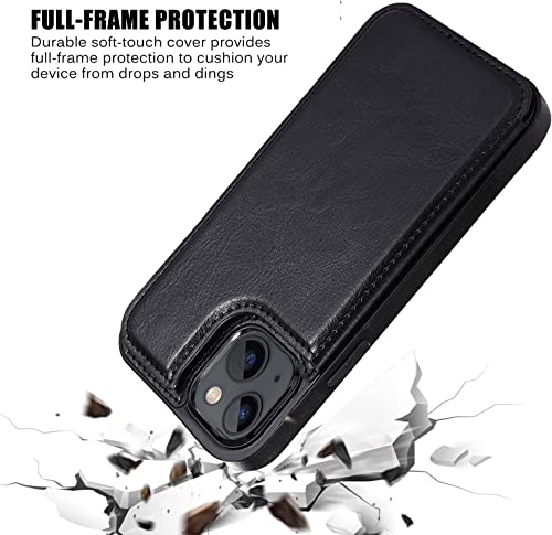 Wallet Case Compated with iPhone 15, Slim Protective case with Card Holder,Premium PU Leather Kickstand Card Slots Case with 1 Screen Protector for iPhone 15(6.1")-Black - color: Black