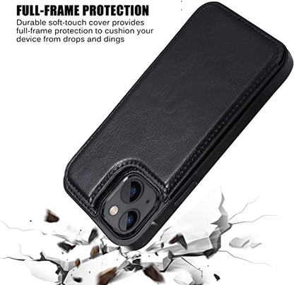 Wallet Case Compated with iPhone 15, Slim Protective case with Card Holder,Premium PU Leather Kickstand Card Slots Case with 1 Screen Protector for iPhone 15(6.1")-Black - color: Black