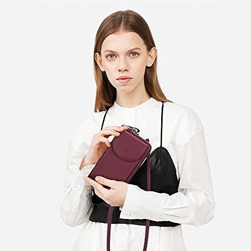 S-ZONE Small Crossbody Bags for Women Phone Purse RFID Blocking Wallet | Card Slots, Vegan Leather, Anti-theft, Multi Pockets, Detachable Adjustable Strap, Travel Eveyday Outing - color: Dark Red