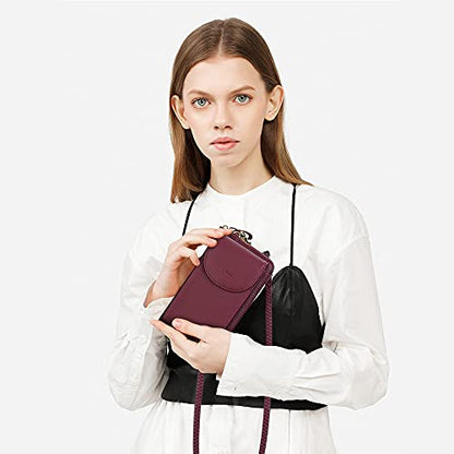 S-ZONE Small Crossbody Bags for Women Phone Purse RFID Blocking Wallet | Card Slots, Vegan Leather, Anti-theft, Multi Pockets, Detachable Adjustable Strap, Travel Eveyday Outing - color: Dark Red