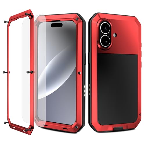 Compatiable with iPhone 17 Case,360 Full Body Protective Cover Heavy Duty Shockproof [Tough Armour] Aluminum Alloy Metal Case with Silicone Built-in Screen Protector - Red - color: Red