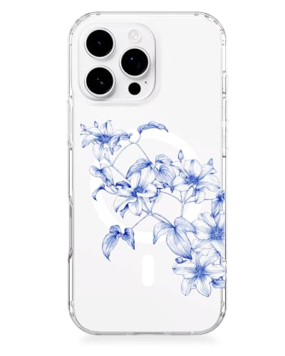 Feams for iPhone 16 Pro Case [Compatible with Magsafe] Slim Shockproof Protective Clear Phone Cover for iPhone 16 Pro 6.3" Women Girls, Blue Clematis - color: Blue Clematis, size: for iPhone 16 Pro (6.3 Inch)