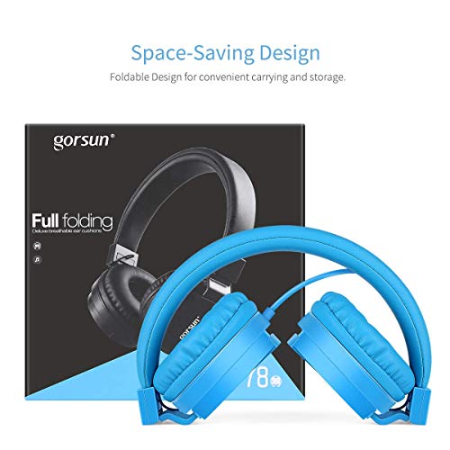 Kids Headphones, Gorsun Lightweight Stereo Wired Children's Headsets for Kids Adults Adjustable Headband Toddler Headset for Smartphones Computer Pad Earphones - color: Blue