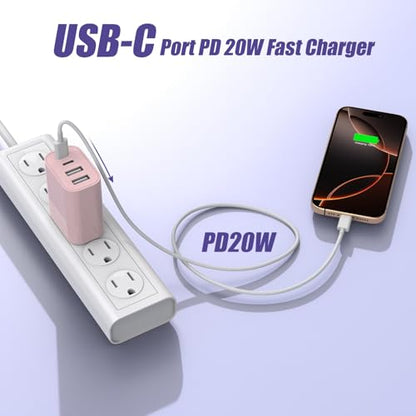 USB Fast Charging Block, 4-Port 40W Charge Adapter Pink iPhone Apple USB C - color: Pink