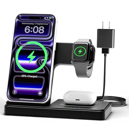 GETPALS Wireless Charger iPhone Charging Station for Apple Multiple Devices - color: Black