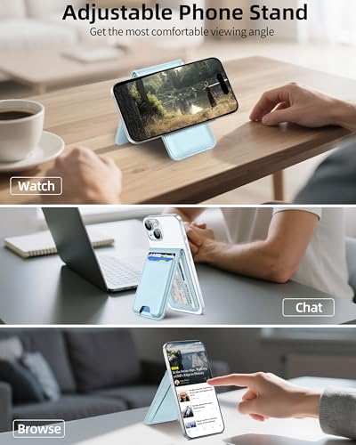 For Magsafe Wallet Stand, 6 Cards Holder, RFID Blocking | Strongest Magnetic Wallet for iPhone 17/16/15/14/13/12 Series, Magnetic Card Holder, ID Window, Vegan Leather, Sky Blue - color: Sky Blue