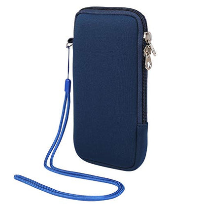 Neoprene Cell Phone Sleeve Zipper Phone Pouch Holder w/Neck Strap Compatible for iPhone 17 Pro Max 16 Plus Galaxy S26 Ultra S26+ S25 FE A17 A36 A56 Oneplus 15 13 Pixel 10 Poco X7 Pro (Blue) - color: Blue