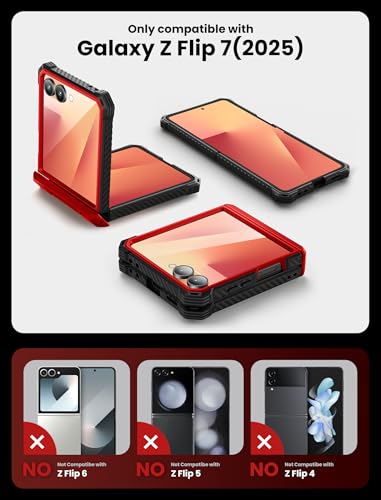 i-Blason for Samsung Galaxy Z Flip 7 Case with Stand & Belt-Clip, Red | Built-in Screen Protector, Hinge Protection, Belt-Clip, KickStand, Full-Body Protection, Military - color: Ruddy