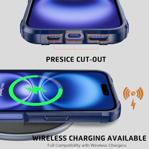 Rugged Shield 8ft Drop Proof TPU Thick Armor Tactical Protective Case Compatible with iPhone 16 (6.1 inches) - Navy Blue - color: Navy Blue, size: iPhone 16