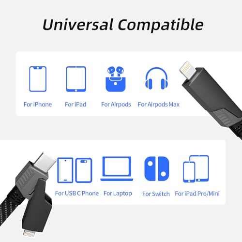 4 in 1 Charging Cable Fast Charging 240W MAX with E-Mark Chip, Carplay - color: Dark Black&White, size: 4FT 1Pack