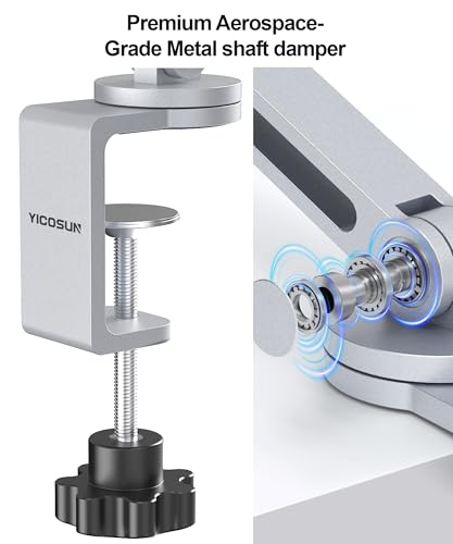 YICOSUN Tablet Stand for Desk - Heavy Duty Aluminum iPad Arm Mount with Super Grip Clamp, 360° Rotating Foldable Holder for 4.7-13" iPad, Kindle, Phone - Reading, Drawing, Video Call - Silver - color: Silver