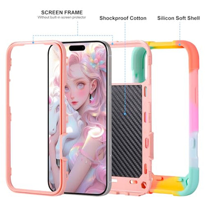 MARKILL Compatible with iPhone 17 Pro Max Case 6.9 Inch with Ring Stand, Heavy-Duty Military Grade Shockproof Phone Kids Cover for iPhone 17 Pro Max - color: Rainbow Pink, size: iPhone 17 Pro Max 6.9"