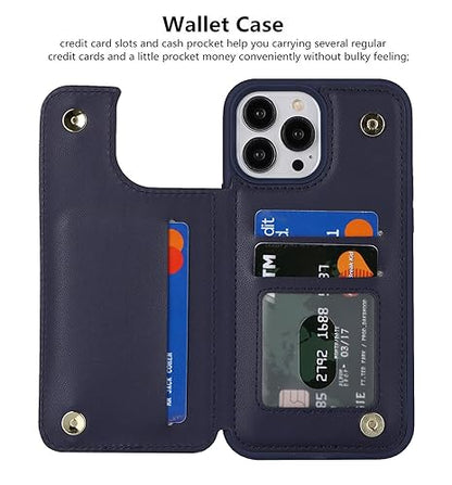 iCoverCase Compatible with iPhone 13 Pro Max Phone Case with Card Holder, Wallet Case for Women Men RFID Blocking PU Leather Protective Case 6.7 Inch (Dark Blue) - color: Dark Blue