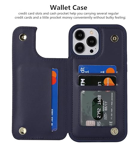 iCoverCase Compatible with iPhone 13 Pro Case with Card Holder, Wallet Phone Case for Women Men RFID Blocking PU Leather Protective Case 6.1 Inch (Dark Blue) - color: Dark Blue