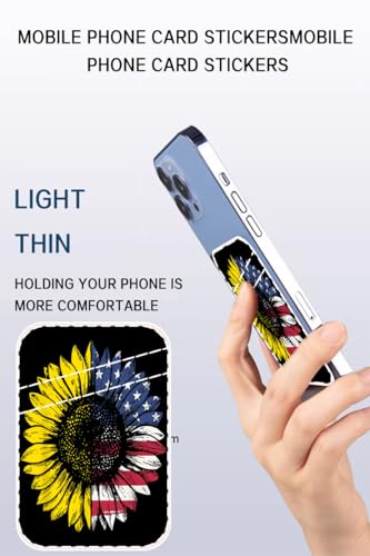 Dual Pocket Leather Phone Wallet Adhesive Stick On, Cute Card Holder, Credit Card Holder for Case, Sunflower American Flag - color: Sunflower American Flag