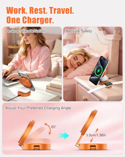 3-in-1 Magnetic Wireless Charger for iPhone, Apple Watch & AirPods, Orange - color: Orange
