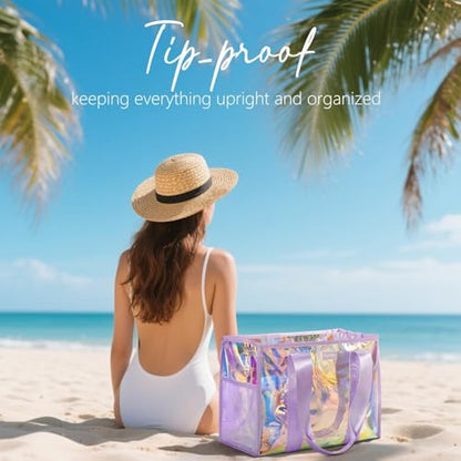 Bagstellar Iridescent Beach Bag, Jelly Tote Bag with Phone Pouch Makeup Bag | Large Beach Bags Waterproof Sandproof, Zipper Beach Tote Clear Pool Swim Boat Bag for Women Summer Travel Cruise Essentials - color: Magenta