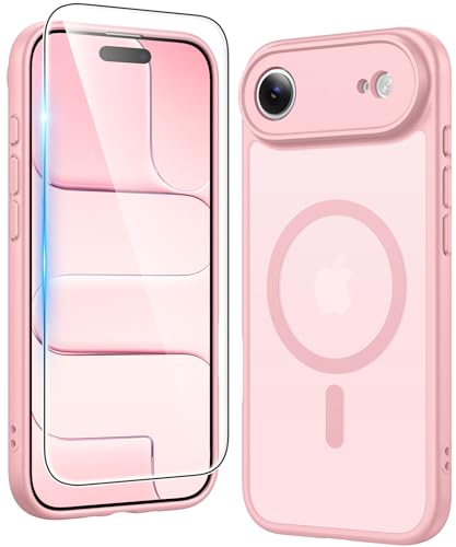 FNTCASE for iPhone Air Case Matte: Magnetic Phone Cases with Screen Protector Drop Proof Compatible with Magsafe Slim Anti Yellowing Rugged Shockproof Protective Translucent Cell Cover (C-Pink) - color: C-Pink, size: for iPhone Air 6.5 inch