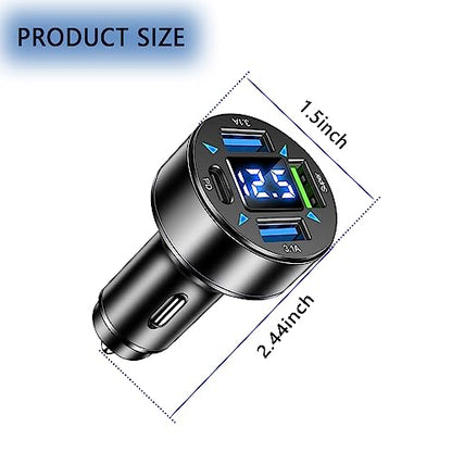 Fast Car Charger,4 Ports Cigarette Lighter USB Charger with LED Voltmeter,PD3.1/Super Port Car Charger Adapter Fast Charging,Compatible with iPhone/Android/Samsung Galaxy (PD/Super) - color: PD/Super