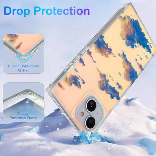 Cute Rectangle Case for iPhone 14 & 13 Case, Iridescent Clouds | Twilight Sun Set Sky Pattern Design, Aesthetic Girly Matte Glitter Protective Phone Cover for Women Girls - size: iPhone 14 / 13