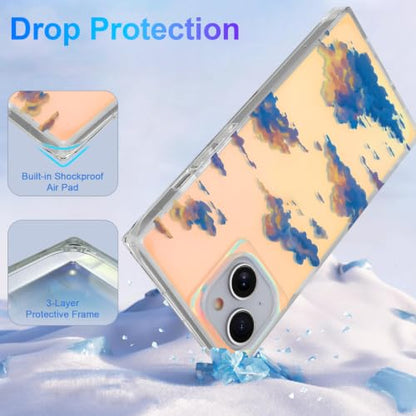 Cute Rectangle Case for iPhone 14 & 13 Case, Iridescent Clouds | Twilight Sun Set Sky Pattern Design, Aesthetic Girly Matte Glitter Protective Phone Cover for Women Girls - size: iPhone 14 / 13