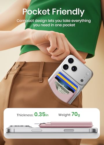 for Magsafe Wallet Magnetic Card Holder - Strong RFID Leather Card Pocket with Magnet, Compatible with iPhone 12/13/14/15/16/17 Series, Not for mini，Pink - color: Pearl Pink