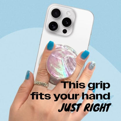 On The Grip Magnetic Phone Grip for MagSafe, Genuine Natural Crystal & Seashell Stone, Swappable Top, Strong Magnet Holder & Kickstand for iPhone 15 14 13 12 Pro Max Plus & MagSafe Cases (Violet)