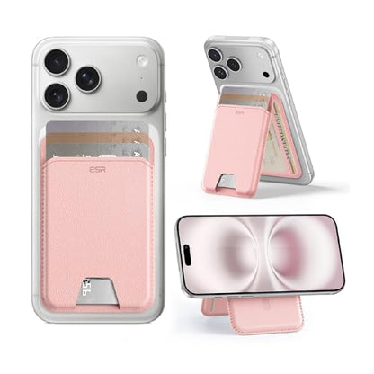ESR Aura for MagSafe Wallet with Adjustable Stand, 5 Card Holder | Strong Magnetic Wallet for iPhone 17 Pro Max 17e 16 15 14 13 12 Series, Not for iPhone 13/12 mini, Vegan Leather, Pink - color: Pink