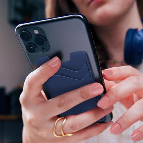 Phone Wallet, Leather Phone Card Holder, Stretchy Card Holder Back of Phone | Credit Card Holder for Phone Case Compatible with Most of Cell Phone (iPhone, Samsung) - 2Pack Navy Blue - color: Navy Blue