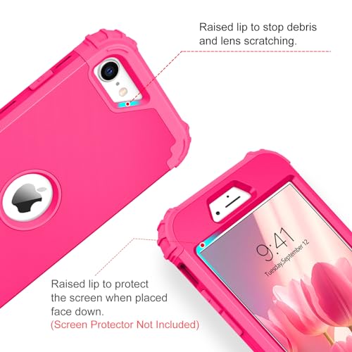 BENTOBEN for iPhone SE 2022 Case and iPhone SE 2020 Case, Heavy Duty 3 in 1 Full Body Rugged Shockproof Hybrid Hard PC Soft Rubber Girls Women Boys Cover for iPhone SE 3rd/2nd Gen, Hot Pink - color: Hot Pink