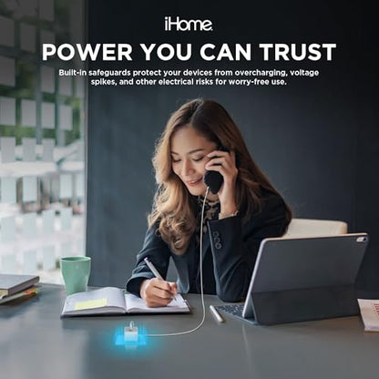 iHome GaN Universal USB-C Charger Block, Power Delivery, Folding Prongs, Compact Travel Design for Phones, Tablets & USB-C Devices (White, 30W) - color: White, size: 30W