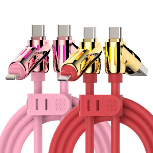 MFish 2-Pack 240W 4-in-1 Multi Charging Cable, Pink+Red, 6.6FT - color: Pink+Red, size: 2-Pack 6.6FT
