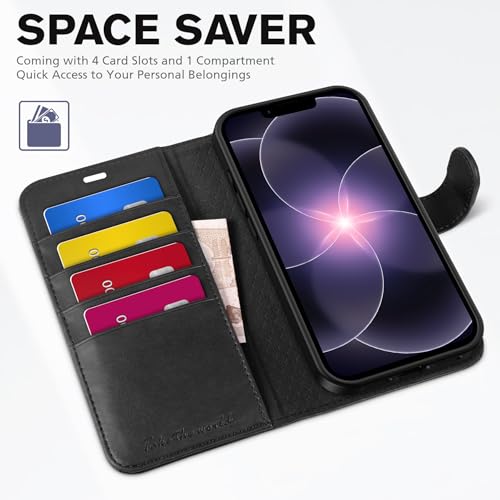 TUCCH Wallet Case for iPhone 17e/iPhone 16e (6.1"), 4 Card Holders, Black | RFID Blocking, Viewing Stand, Shockproof TPU Shell, PU Leather, Magnetic Closure, Protective Folio Flip Cover - color: Black
