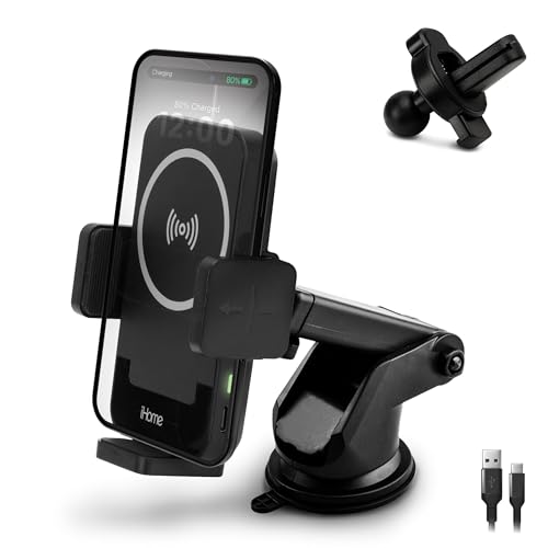 iHome Car Mount, Dashboard/Windshield/Vent Mount, Swivel Neck, Silicone Grip, Adjustable Mount Arm with Suction Cup Base (Wireless Charging Car Mount) - style: Wireless Charging Car Mount