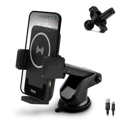 iHome Car Mount, Dashboard/Windshield/Vent Mount, Swivel Neck, Silicone Grip, Adjustable Mount Arm with Suction Cup Base (Wireless Charging Car Mount) - style: Wireless Charging Car Mount