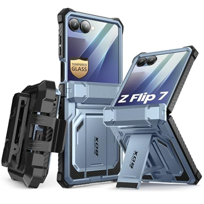 i-Blason for Samsung Galaxy Z Flip 7 Case with Stand & Belt-Clip, Blue | Built-in Screen Protector, Hinge Protection, Belt-Clip, KickStand, Full-Body Protection, Military - color: Tilt