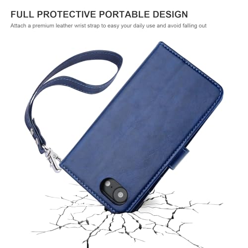 Bocasal Detachable Wallet Case Card Holder for iPhone 17e/16e, Blue | RFID Blocking Kickstand Card Slots Holder PU Leather Magnetic Shockproof Wrist Strap Removable Flip Protective Cover 6.1 inch - color: Blue