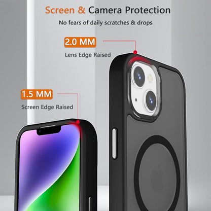 Magnetic iPhone 14/13 case,Compatible with Magsafe, Military-Grade Protection,Slim Translucent Matte Shockproof with Anti-Scratch Anti-Fingerprint Phone Cover (Black, iPhone 14/13) - color: Black, size: iPhone 14/13