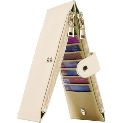 Travelambo RFID Wallet Women Large Size Bifold Multi Card Wallet Case with Zipper Pocke Credit Card Holder for Women - color: Beige