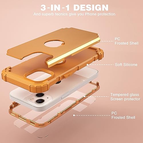 IDweel for iPhone 15 Case with Screen Protector,Luxury 3 in 1 Shockproof Slim Fit Hybrid Heavy Duty Protection Glitter Hard PC Cover Soft Silicone Bumper Full Body Case,Sundial Yellow - color: Sundial Yellow