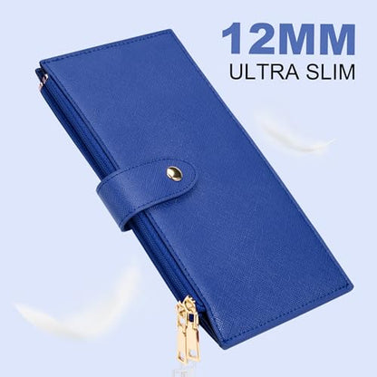 Travelambo RFID Wallet Women Large Size Bifold Multi Card Wallet Case with Zipper Pocke Credit Card Holder for Women - color: Blue Deep